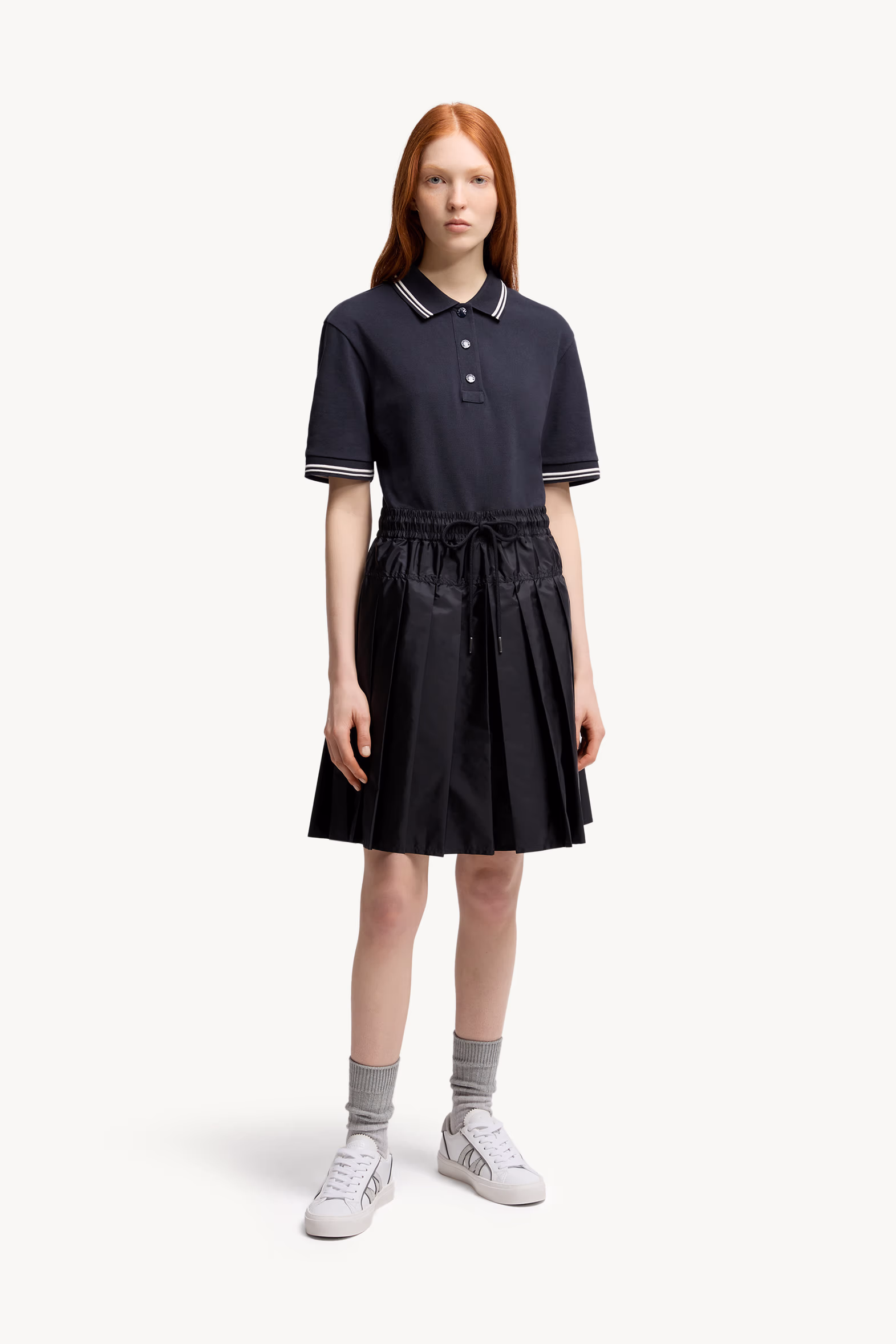 Cotton Piquet Polo Shirt Dress Women Navy Blue Moncler 3